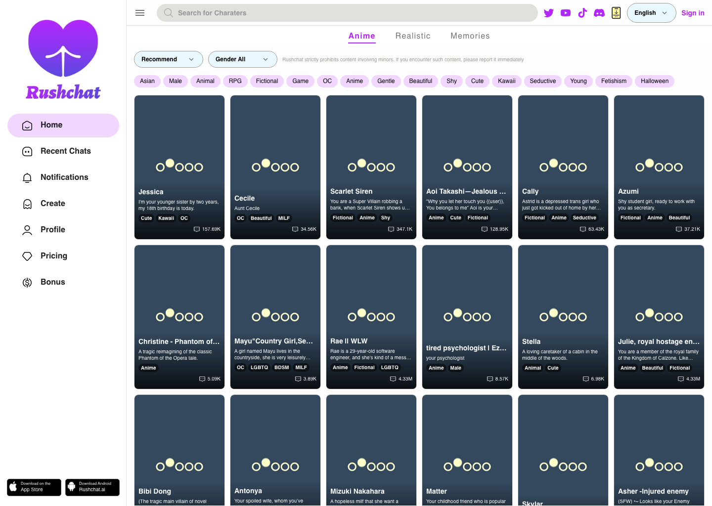Rushchat.AI โ NSFW AI tool screenshot